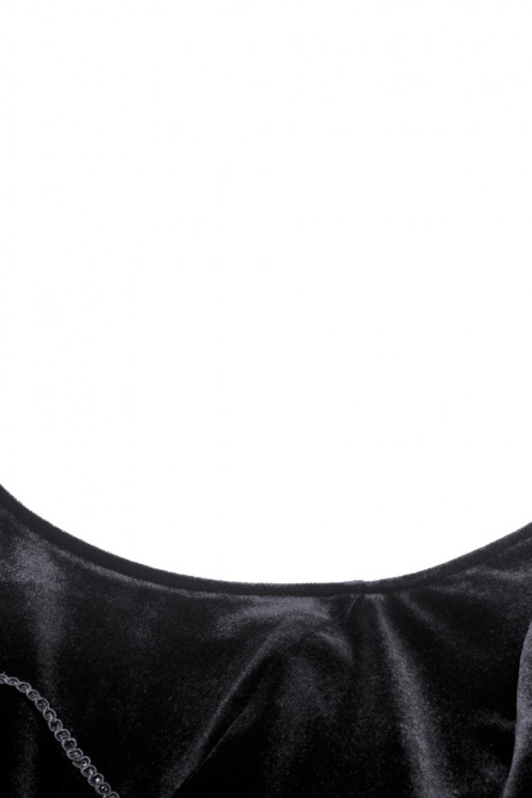 Black Round Collar Long Puff Sleeves Lace Lace-Up Hem High Low Women's Gothic Velvet Wedding Dress - Product - 13
