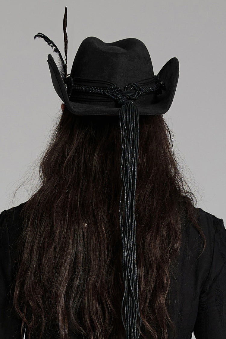 Black Tassels Feather Skull Men's Punk Hat - Product - 3