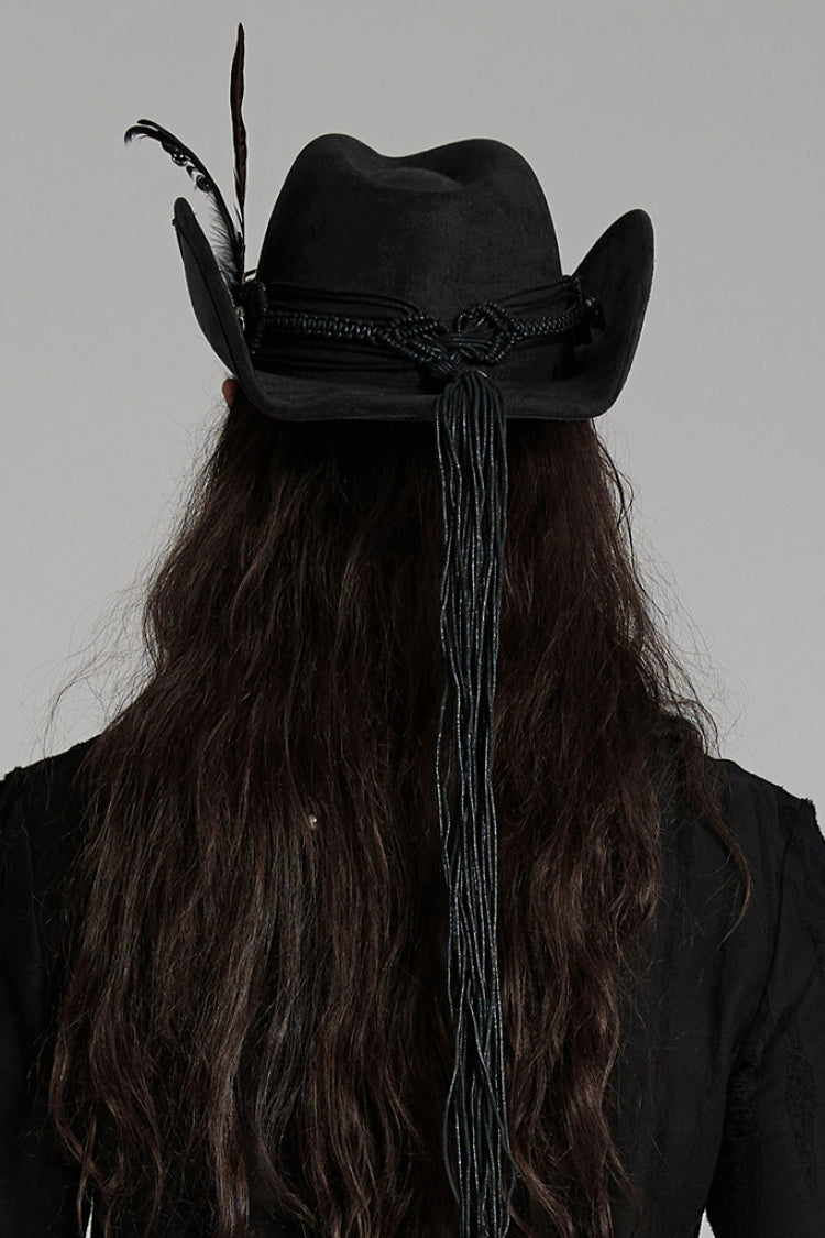 Black Tassels Feather Skull Men's Punk Hat - Product - 3