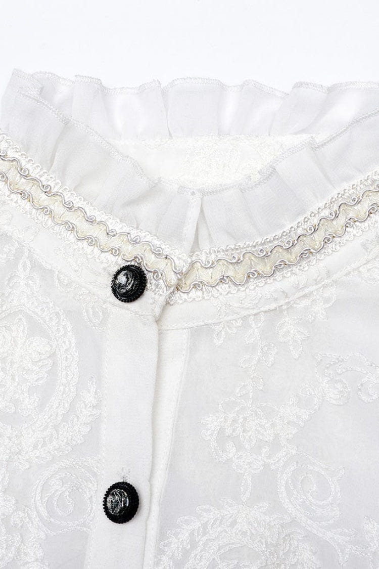 Stand Collar Long Puff Sleeves Embroidery Womens Gothic Blouse 2 Colors - Product - 13