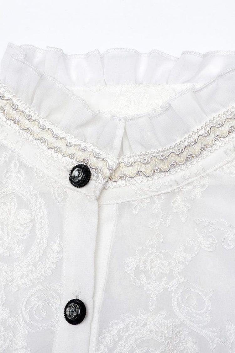 Stand Collar Long Puff Sleeves Embroidery Womens Gothic Blouse 2 Colors - Product - 13