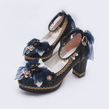 Bowknot Lace Sweet Lolita High Heels 6 Colors - Black/Blue - 1