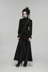 Black Stand Collar Long Sleeves Lace Lace-Up Slim Women's Gothic Blouse - Product - 9