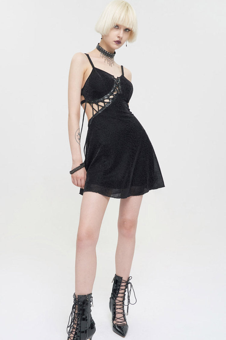 Black Punk Chest Cross Straps Sexy Suspenders Backless Women's Dress - Product - 5