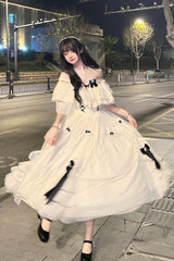 Ivory Off Shoulder Bowknot Sweet Elegant Princess Lolita Dress - Ivory - 1