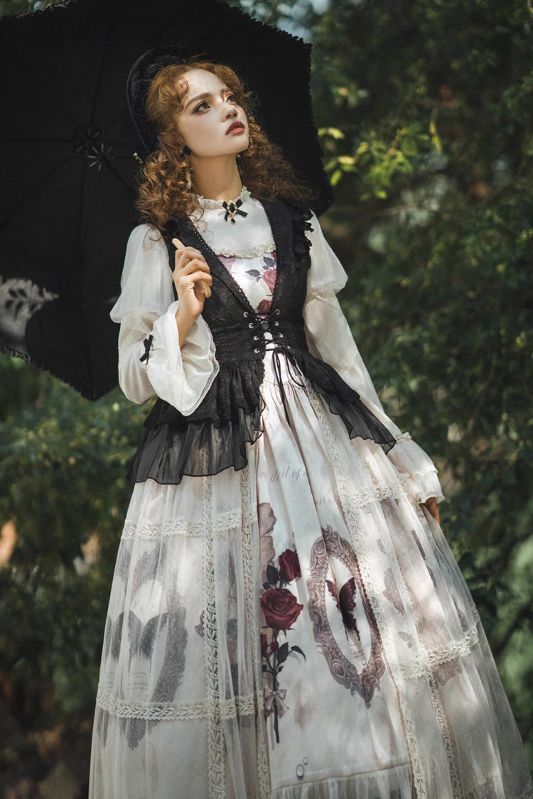 Multi-Color Long Sleeves Print Ruffle French Princess Classic Gothic Lolita Dress Set - Product - 12