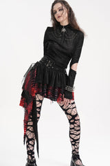 Black/Red Stitching Irregular Mesh Women's Gothic Skirt - Product - 7