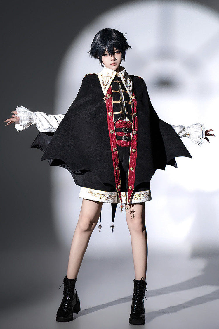 Black [Vampire Noble Court] Long Sleeves Embroidery Gothic Prince Handsome Ouji Lolita Set - Product - 2