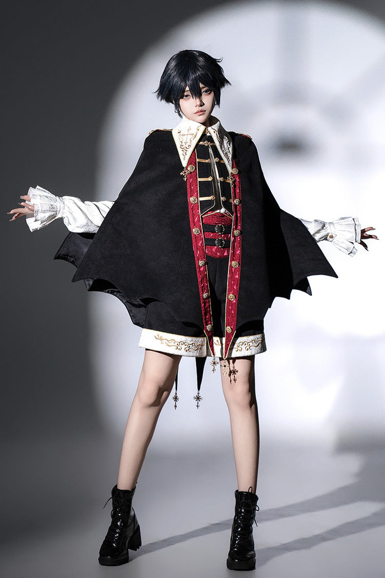 Black [Vampire Noble Court] Long Sleeves Embroidery Gothic Prince Handsome Ouji Lolita Set - Product - 2