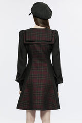 Black/Red Long Lantern Sleeves Plaid Print Detachable Lace-Up Women's Punk College Style Dress - Product - 3