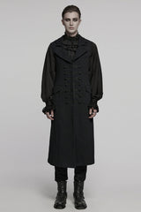 Black Batlike Collar Sleeveless Buckled Men's Gothic Long Vest - Product - 4