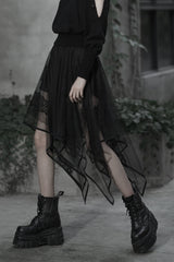 Black Embroidery Lace Asymmetric Hem Women's Gothic Skirt - Product - 2