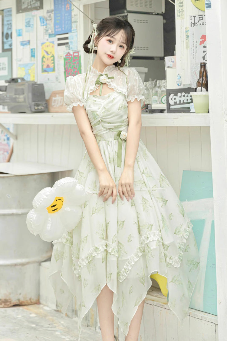 Lily of the Valley Spring Short Sleeves Jacquard Print Bowknot Irregular Sweet Lolita Jsk Dress - Product - 3