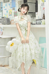 Lily of the Valley Spring Short Sleeves Jacquard Print Bowknot Irregular Sweet Lolita Jsk Dress - Product - 3