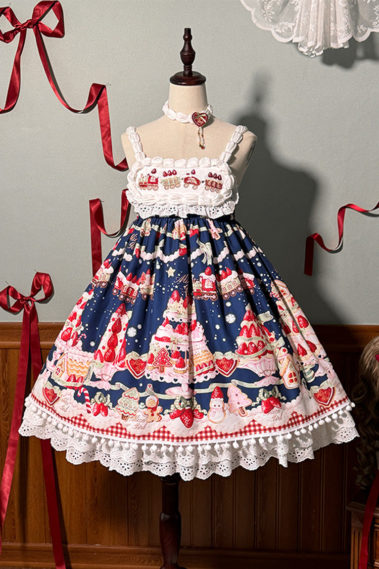 Mint Strawberry Dessert Print High Waisted Ruffle Bowknot Sweet Lolita JSK Dress 4 Colors - Product - 14