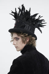 Black Embroidered Men's Gothic Palace Accessory Floral Feather Top Hat - Product - 6