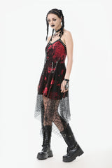 Red Sleeveless Mesh Hem Asymmetric Tie-dyed Women's Punk Slip Dress - Product - 2