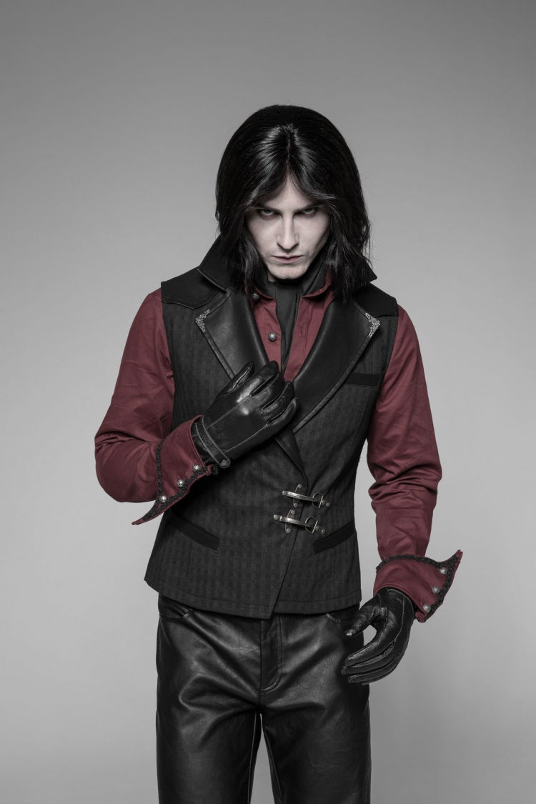Black V Collar Sleeveless Metal Buckle Mens Steampunk Crossover Formal Vest - Product - 3
