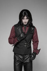 Black V Collar Sleeveless Metal Buckle Mens Steampunk Crossover Formal Vest - Product - 3