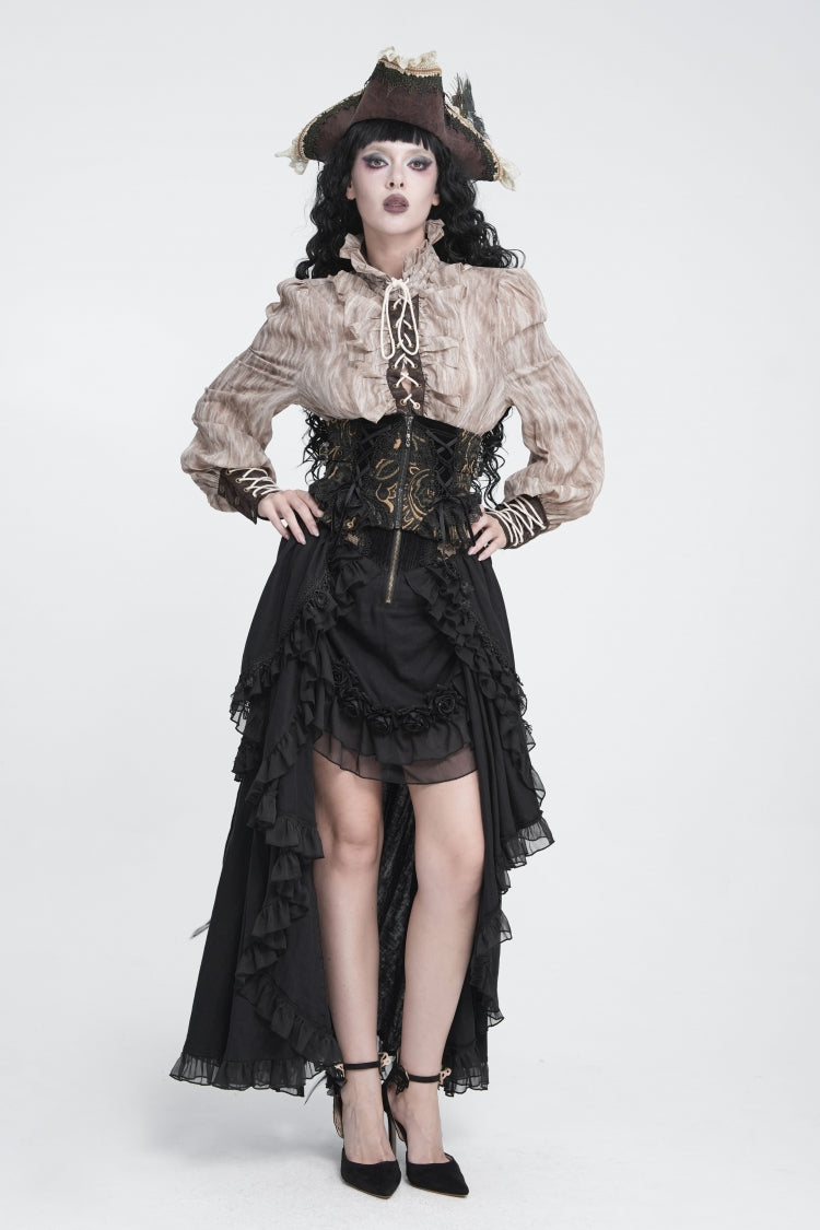 Black Jacquard Lace Lace-Up Slim Fit Zippered Women's Gothic Royal Girdle - Product - 9