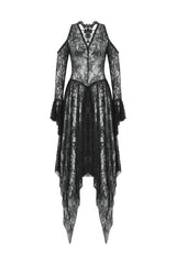 Black Off Shoulder Long Sleeves Women's Gothic Irregular Lace Dress Wedding Dress - Product - 3