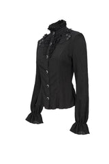 Black Lace High Neck Three Dimensional Embroidered Lantern Trumpet Sleeves Women's Gothic Shirt - Product - 7