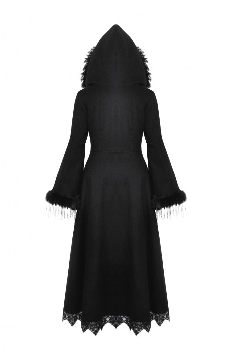 Black Long Bell Sleeves Lace Button Women's Gothic Romantic Coat with Hood - Product - 13