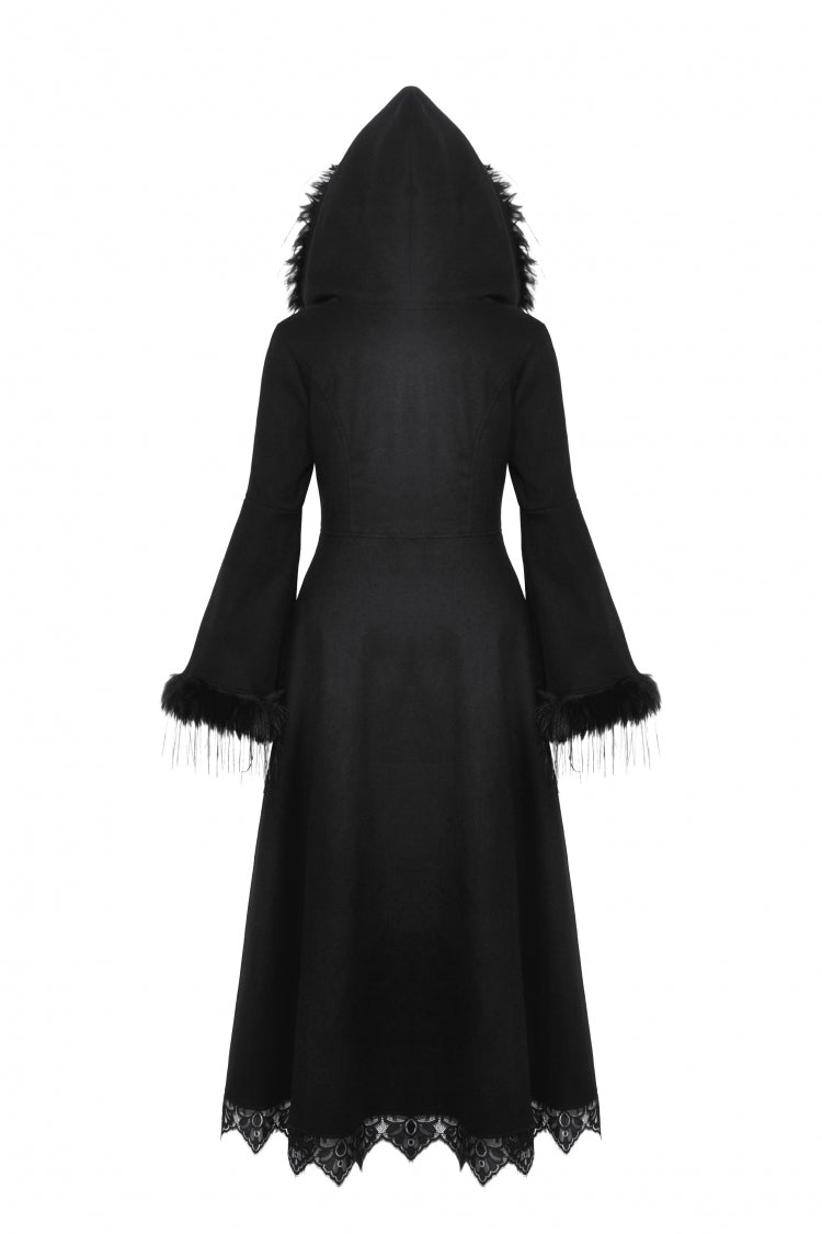 Black Long Bell Sleeves Lace Button Women's Gothic Romantic Coat with Hood - Product - 13