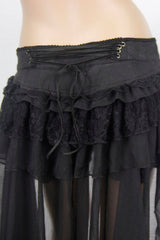 Back Front Buckle Waist Lace Up Chiffon Lace Hem Gothic Short Womens Pants - Product - 8