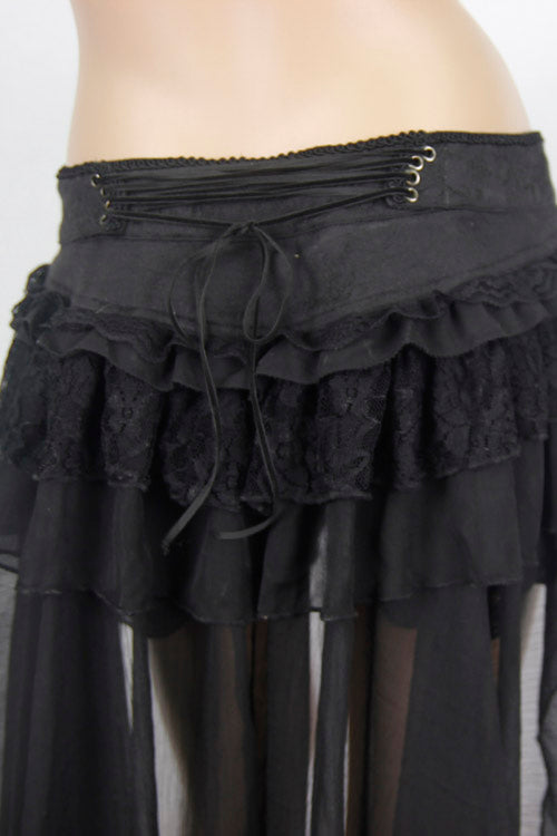 Back Front Buckle Waist Lace Up Chiffon Lace Hem Gothic Short Womens Pants - Product - 8