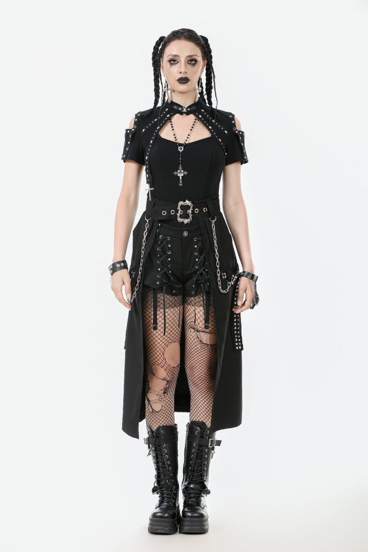 Black Women's Punk Metal Chain Belt Skirt with Straps - Product - 5