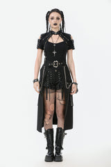 Black Women's Punk Metal Chain Belt Skirt with Straps - Product - 5