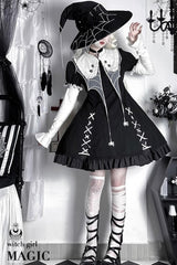 Black Short Sleeves Spider Witch Print Ruffle Gothic Lolita Dress - Product - 2