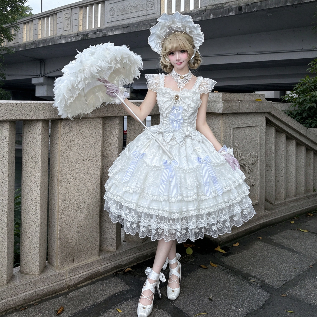 Elegant Ruffled Lace Lolita Dress Set with Bow Accents - view 11