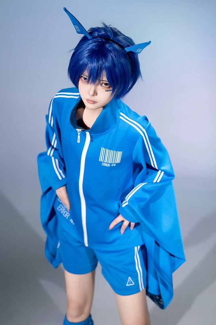 Blue [Network Error] Stand Collar Long Trumpet Sleeves Ouji Gothic Functional Style Japanese Prince Lolita Coat Shorts Set - Product - 5