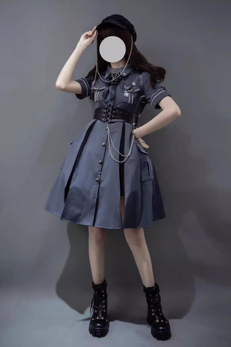 Evil Python 2.0 Short Sleeves Gothic Military Handsome Lolita Dress 3 Colors - Product - 12
