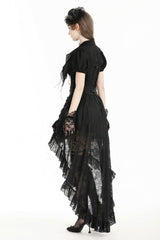 Black Women's Gothic Princess High Waisted Lace Lace-Up Buckled High/Low Tail Hem Maxi Skirt - Product - 9