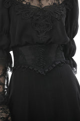 Black Ruffled Floral Embroidered Lace-Up Women's Gothic Corset - Product - 11