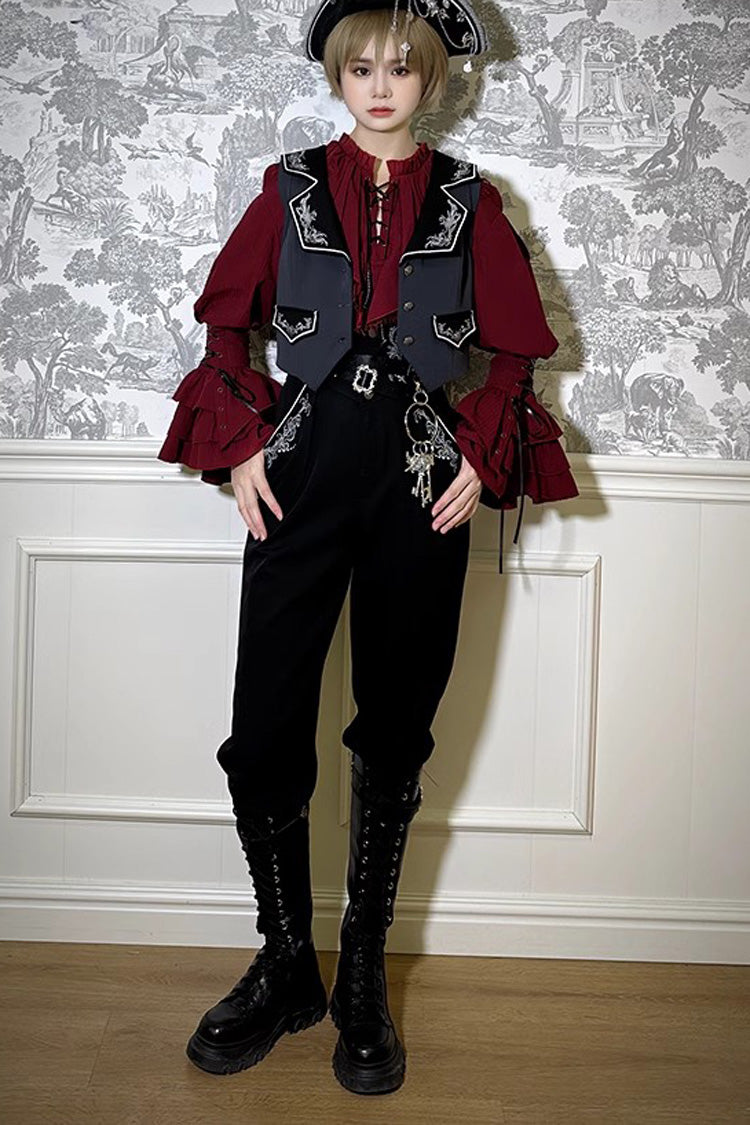 Pirate Series Navigation Treasure Hunting Guide Embroidery Handsome Lolita Vest 2 Colors - Product - 4