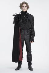 Black Stand Collar Men's Gothic Accessory Feather Cape - Black - 1