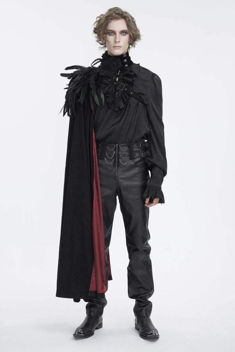 Black Stand Collar Men's Gothic Accessory Feather Cape - Black - 1
