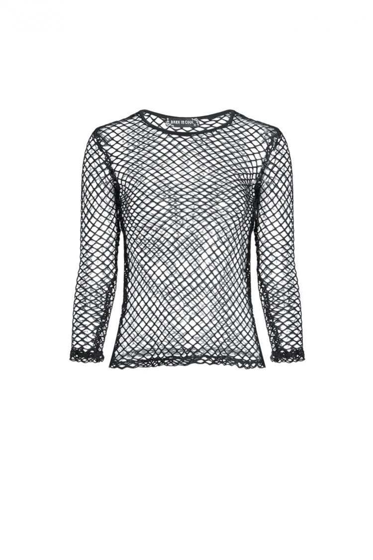Black Sexy Long Sleeves Fishnet Mesh Women's Fitted Top - Product - 3