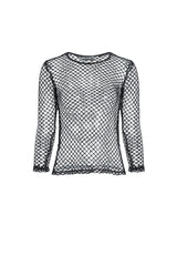 Black Sexy Long Sleeves Fishnet Mesh Women's Fitted Top - Product - 3