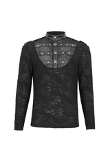 Black Stand Collar Mesh Splice Men's Punk Shirt - Product - 7