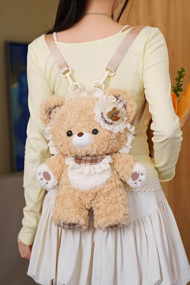 Brown [Little Bear Guli] Ruffled Plush Toy Sweet Lolita Backpack - Product - 11