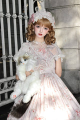 [Daydream Rose] Short Sleeves Floral Jacquard Print Ruffle Embroidery Bowknot Sweet Lolita Dress 3 Colors - Product - 18