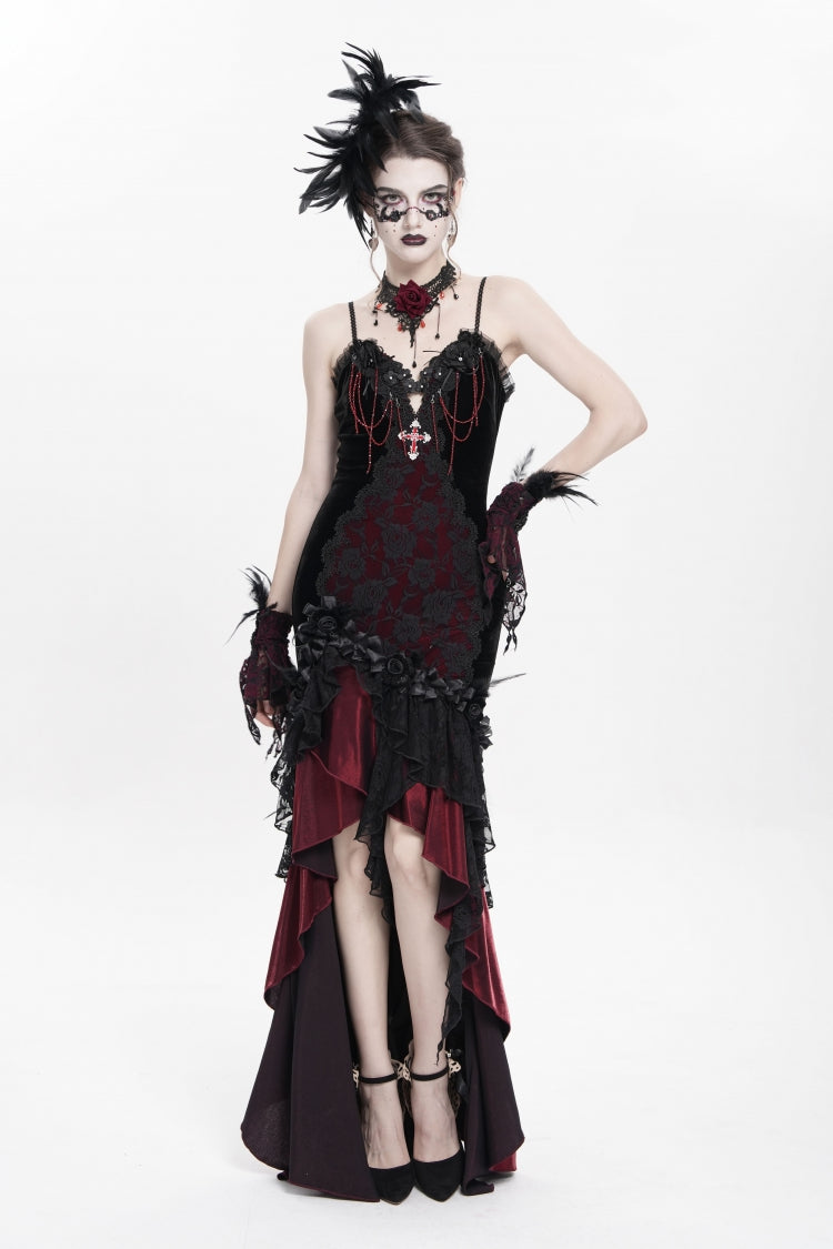 Red Off Shoulder Sleeveless Hanayome Embroidered Lace Women's Gothic Jsk Dress - Red - 1