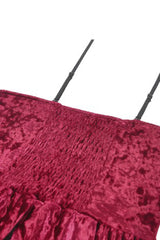 Wine Red Corset Lace-Up Velvet Irregular Pointed Tail Women's Lolita Gothic Cami Mini Dress - Product - 16