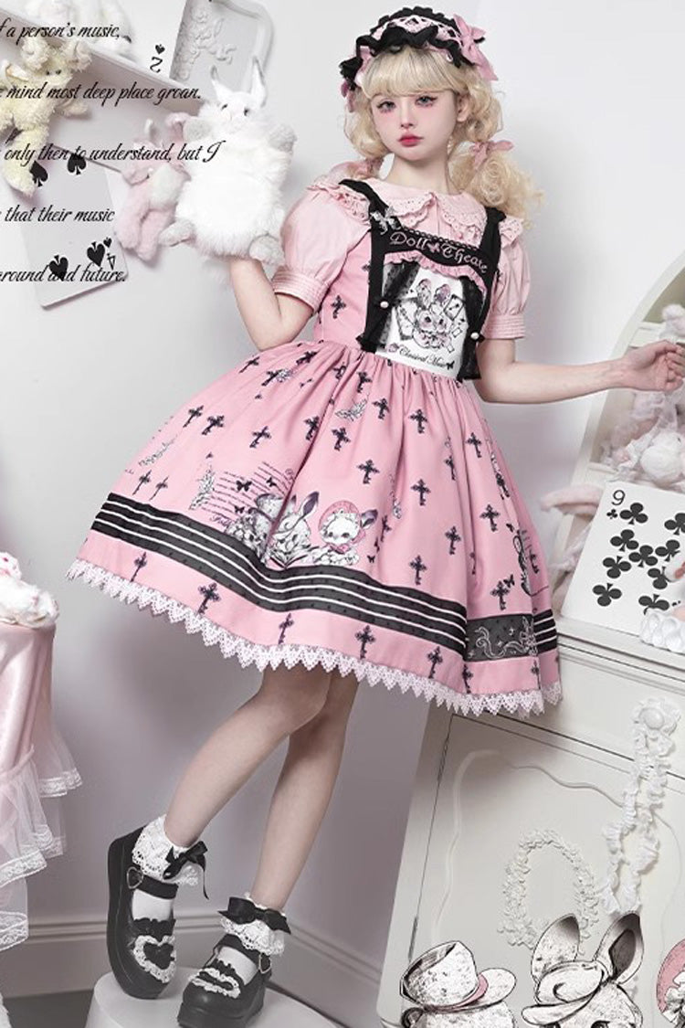 Pink Rabbit Doll Theater Print Sweet Lolita Jsk Dress - Product - 3