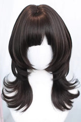 Outward Curl Light Wispy Bangs Sweet Lolita Wig 2 Colors - Black-Tea-Brown - 2